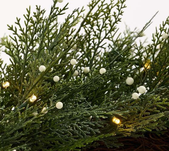 Faux Lit Cedar Berry Pine Wreath & Garland