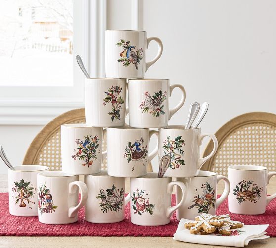 12 Days of Christmas Stoneware Mugs - Mixed Set of 12