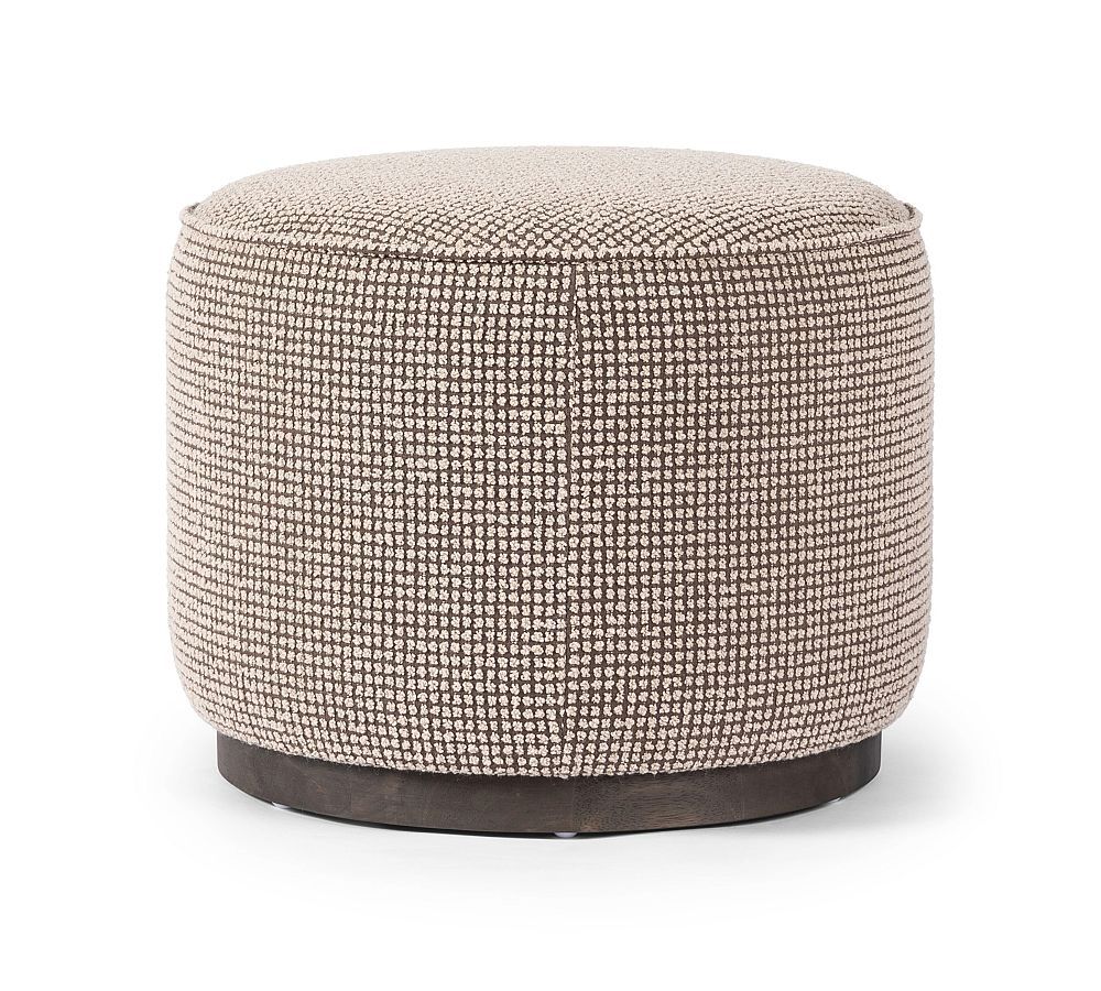 22" Taupe Polyester Blend Round Ottoman with Wood Base