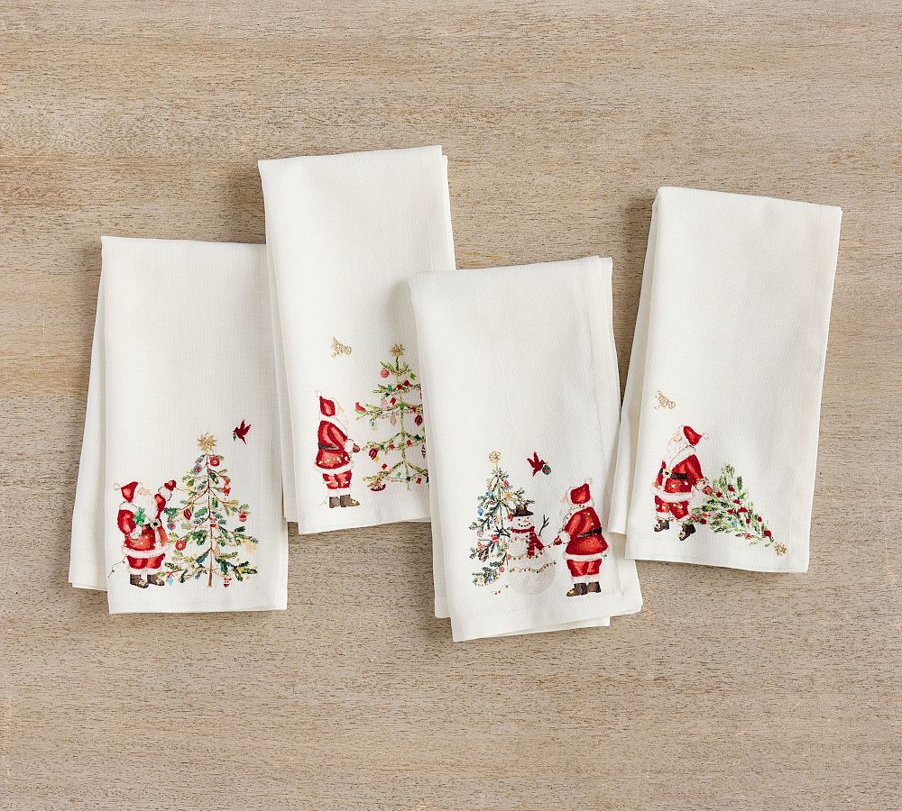 Christmas in the Country Santa Cotton/Linen Napkins - Mixed Set of 4