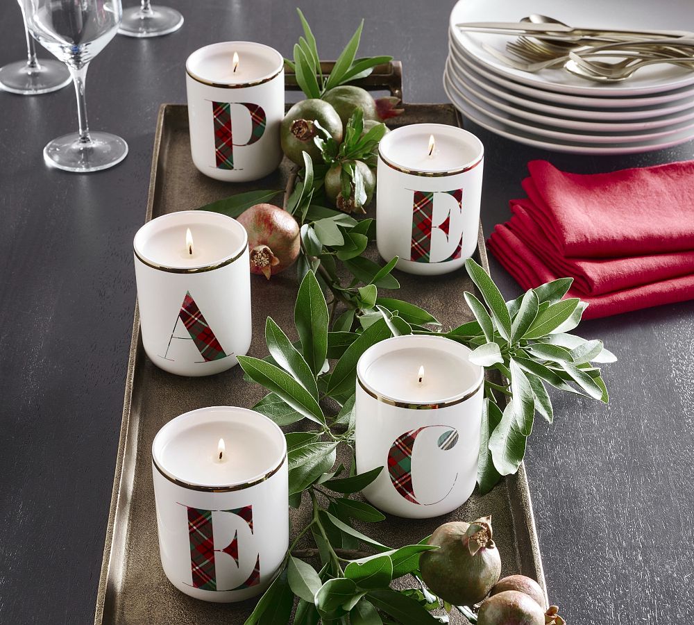 Stewart Plaid Alphabet Scented Candle - Winter Spruce