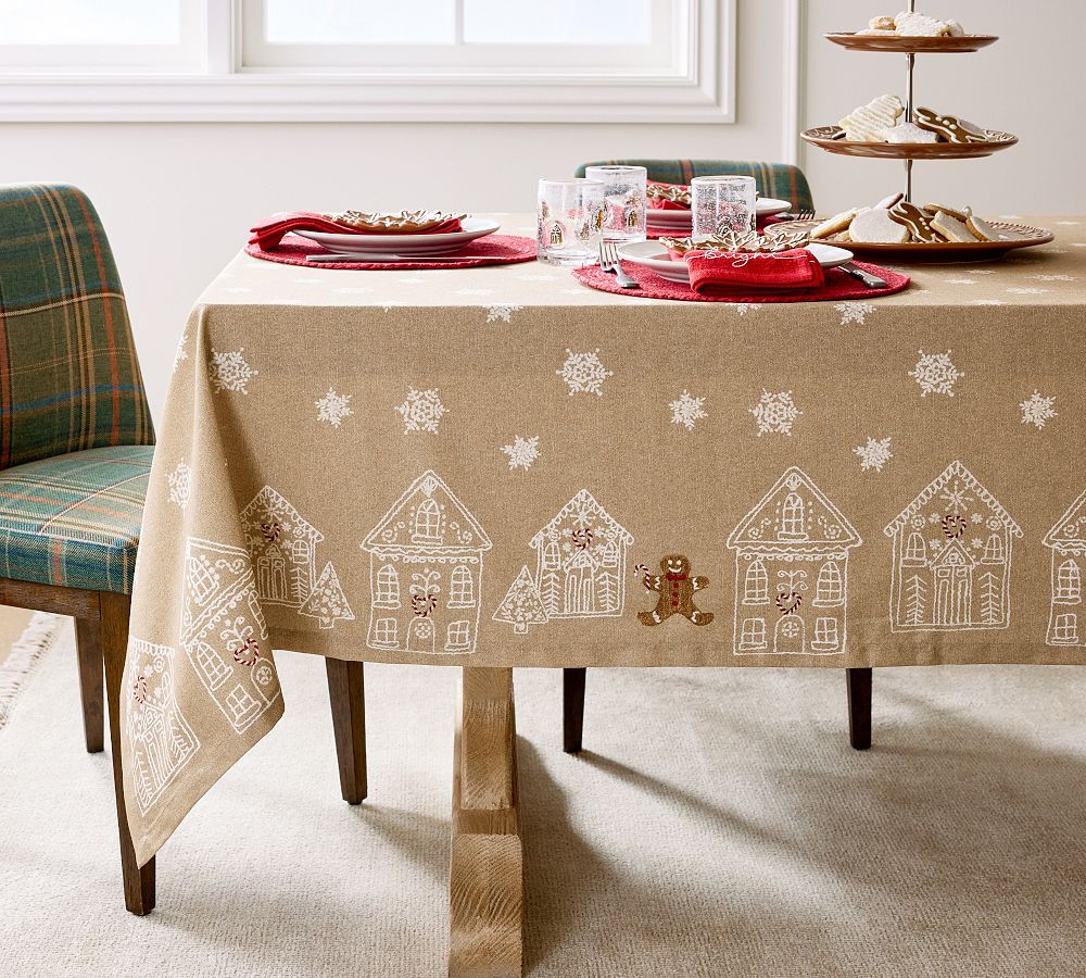 Gingerbread Village Embroidered Oilcloth
