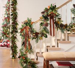 Lit Faux Pine and Berry Wreath &amp; Garland