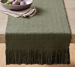 Handwoven Basketweave Cotton Fringe Table Runner