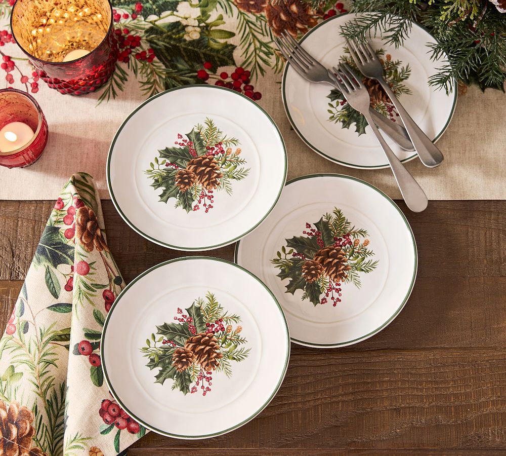Holly Berry Stoneware Appetizer Plates - Set of 8