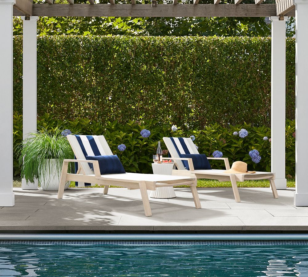 Indio Eucalyptus &amp; Mesh Stackable Outdoor Single Chaise Lounge, Set of 2