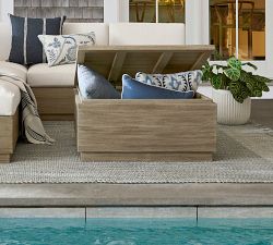 Indio Eucalyptus Modern Platform Outdoor Coffee Table with Storage (33&quot;)