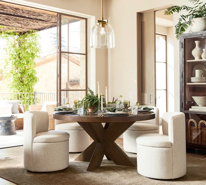 Modern Farmhouse Round Pedestal Extending Dining Table Tahoe Brown 60 D Pottery Barn
