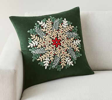 Winter Wreath Embroidered Pillow Cover