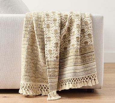 Jacquard Cotton Throw, Neutral Multi, 50&quot; x 60&quot;