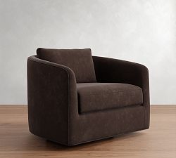 Open Box: Remmy Leather Swivel Armchair, Polyester Wrapped Cushions, Mason Pebble Chocolate