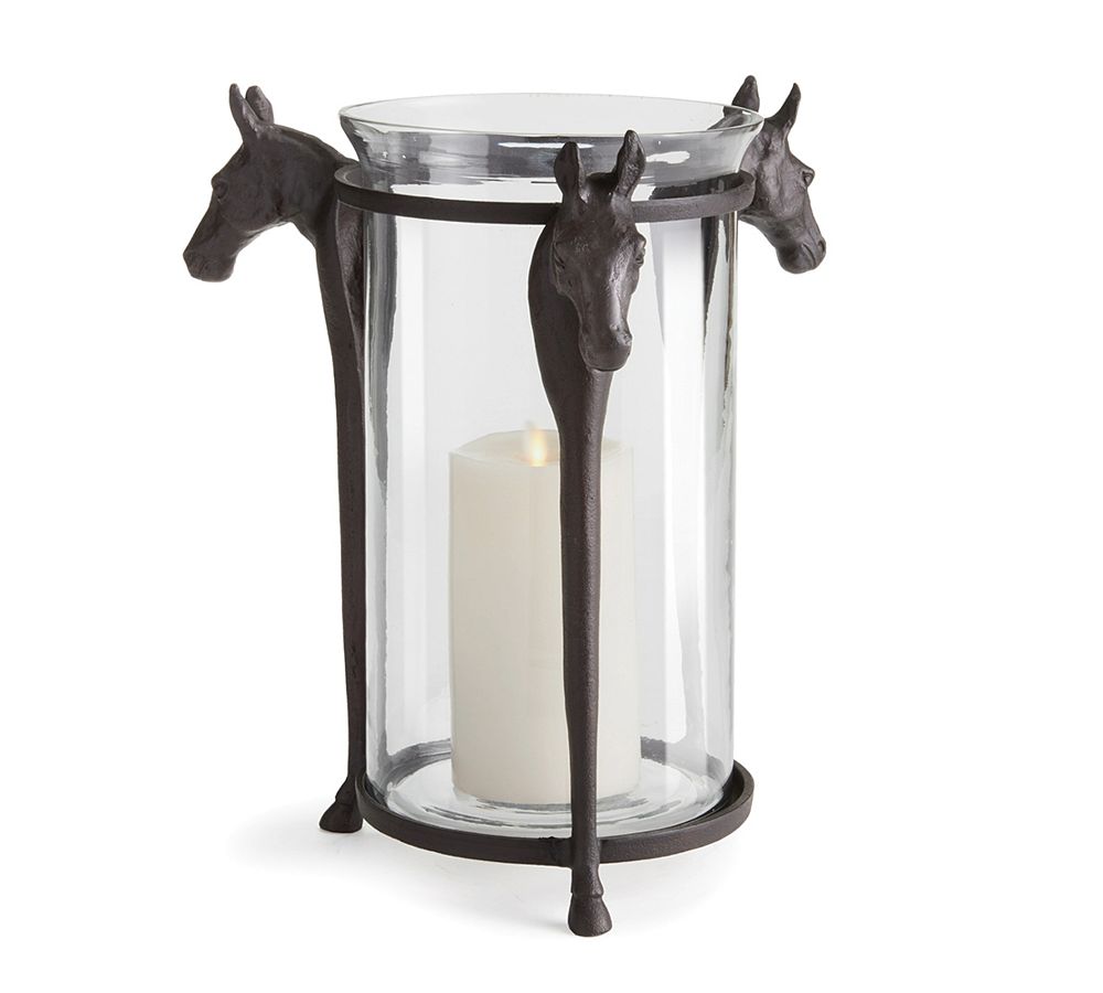 Equestrian Black Cast Aluminum and Glass Hurricane Candleholder