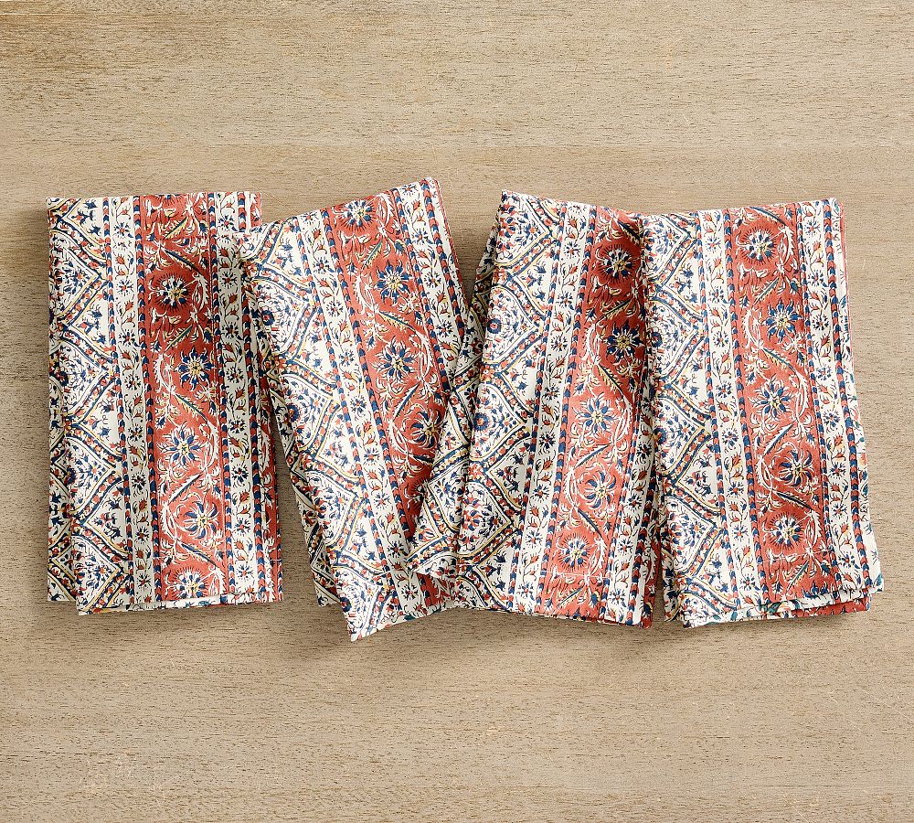 Darcy Block Print Organic Cotton Napkins - Set of 4