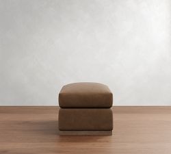 Carmel Wide Arm Leather Wood Base Ottoman