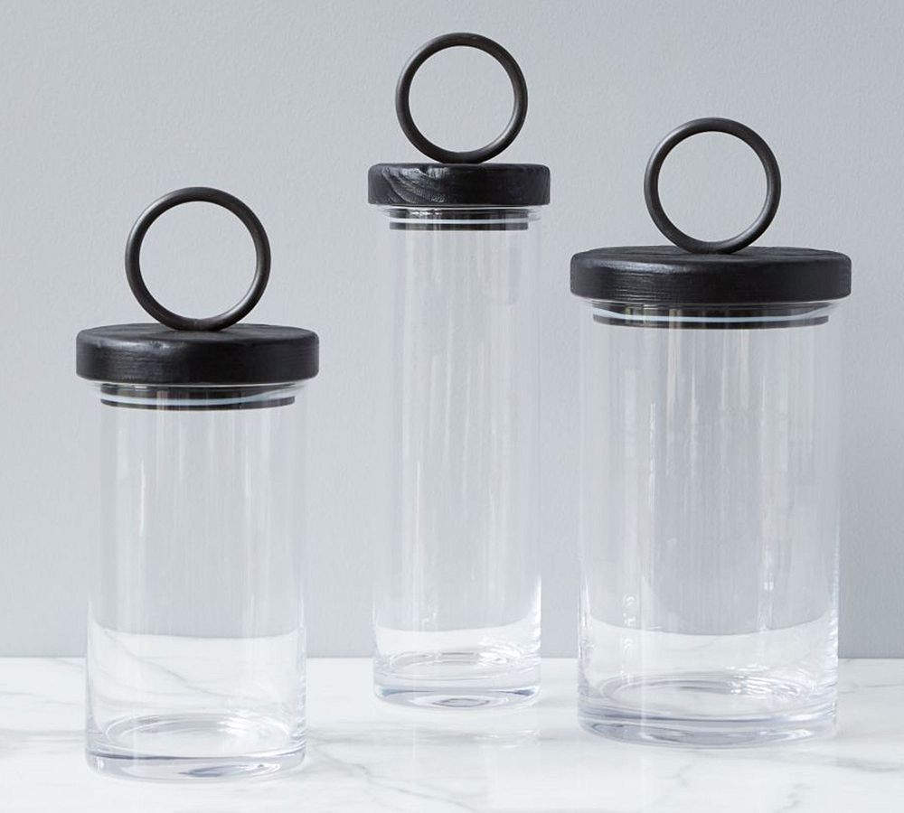 Black Wood &amp; Iron Handled Canisters