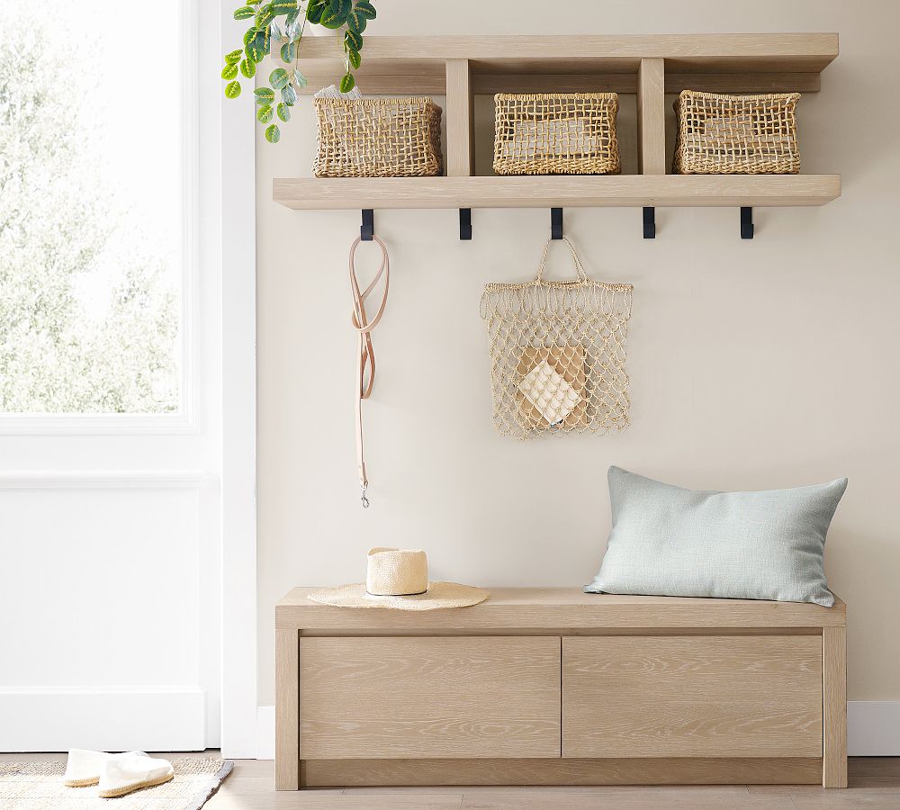 Newport Entryway Wall Shelf &amp; Storage Bench Set (56&quot;)