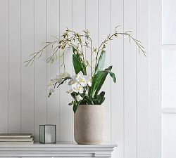 Handcrafted Faux Mixed White Orchid Arrangement in Cement Planter