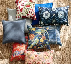 Floral Bird Embroidered Pillow