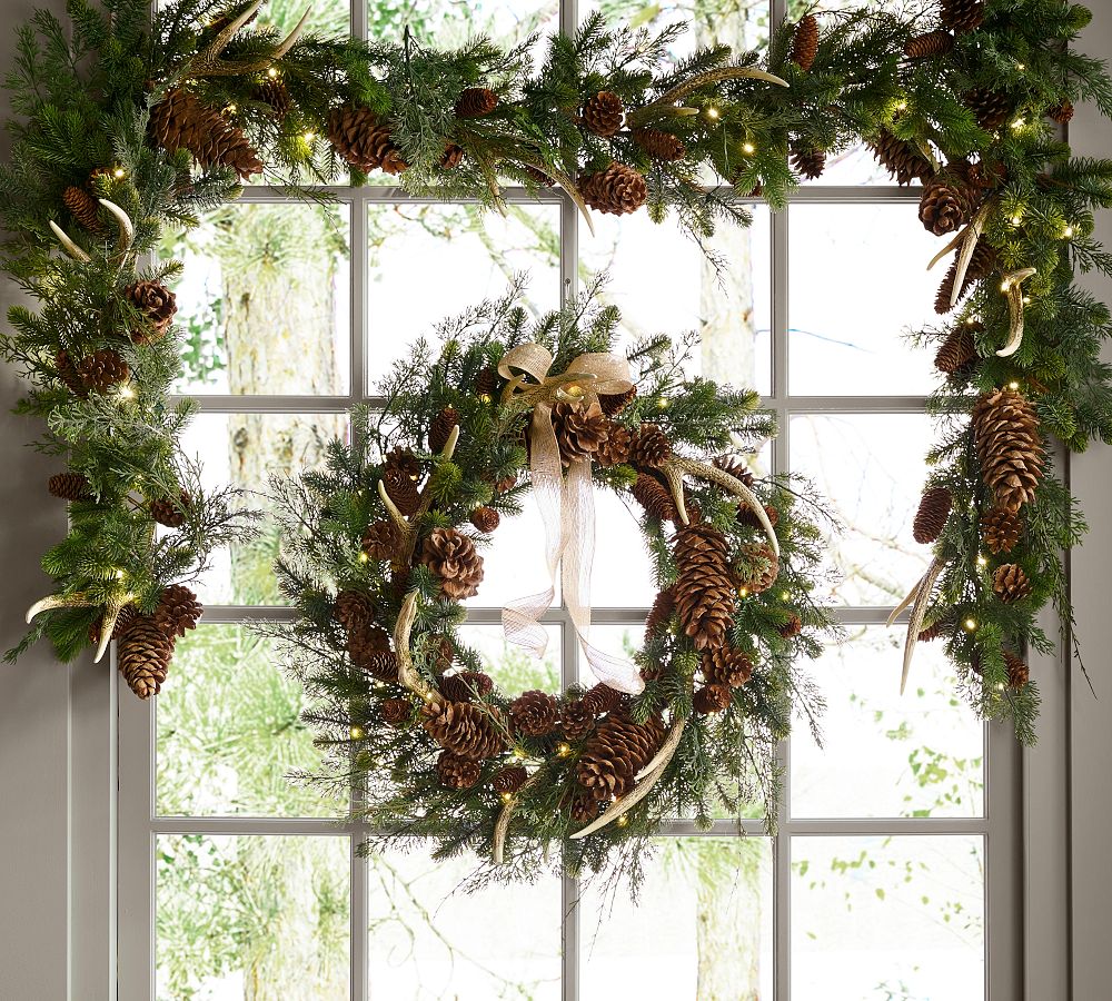 Faux Lit Aspen Wreath &amp; Garland