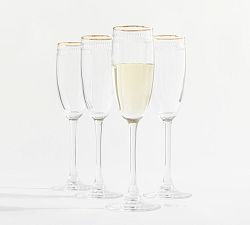 Etched Gold Rim Handcrafted Champagne Flutes - Set of 4