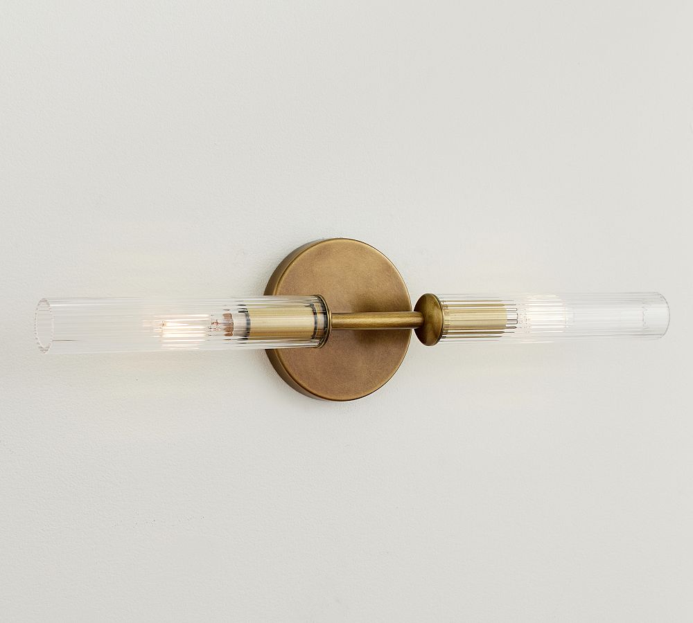 Cooper Ribbed Glass Double Tube Sconce (20&quot;)