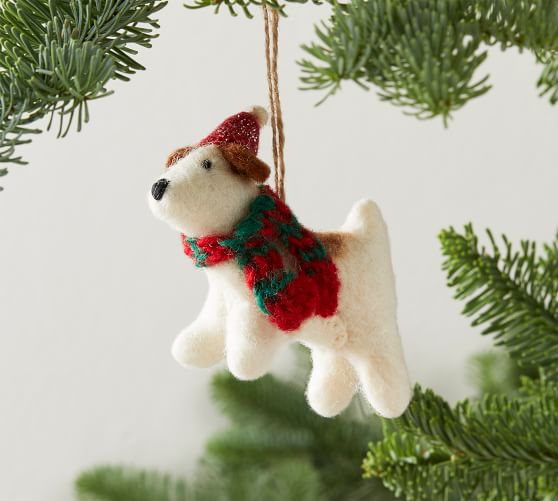 Felt Dog with Christmas Scarf Ornament