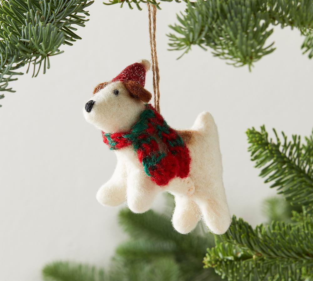 Felt Dog with Christmas Scarf Ornament