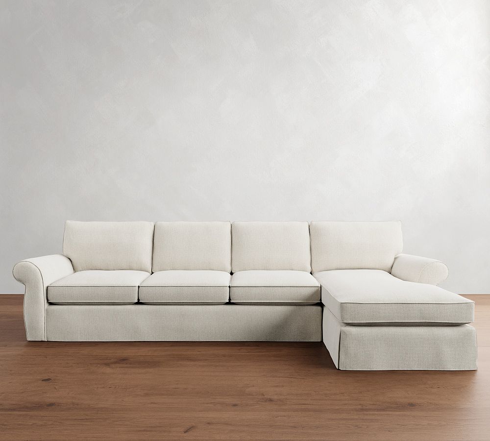Pearce Roll Arm Slipcovered Chaise Sectional (110"–150")