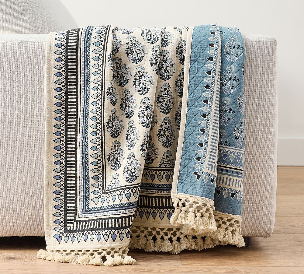 Jacquard Cotton Throw (Dark Blue Multi)