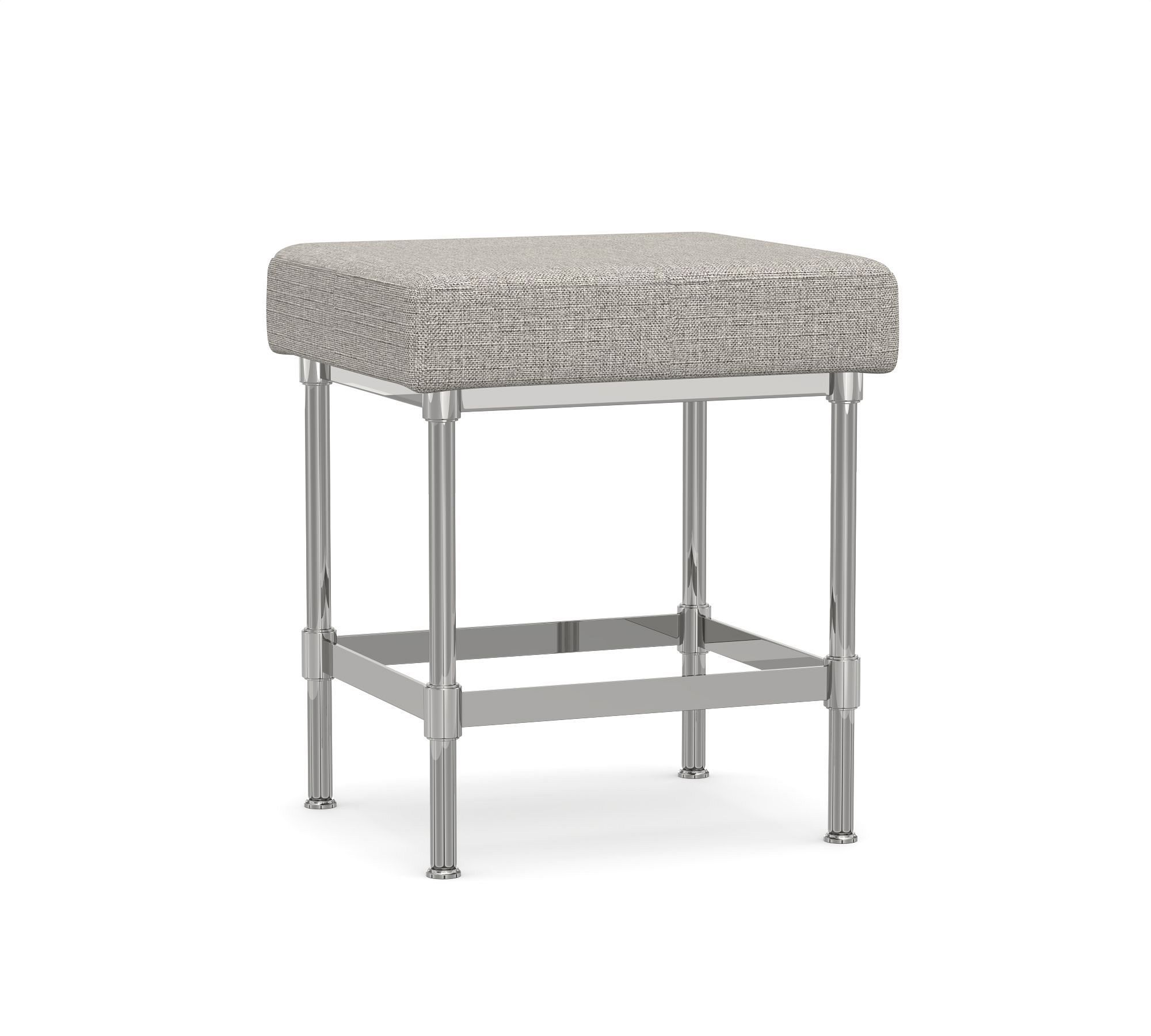 Metal Vanity Stool, Chrome, Basketweave Slub - Ash