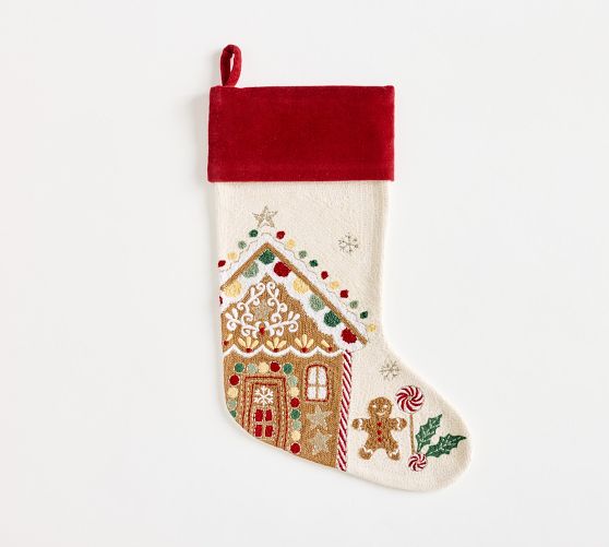 Gingerbread House Crewel Stocking