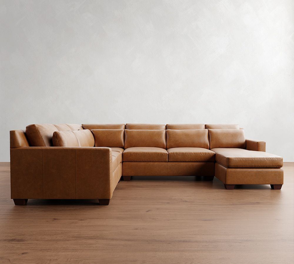 York Square Arm Deep Seat Leather 4-Piece Chaise Sectional (125&quot;)