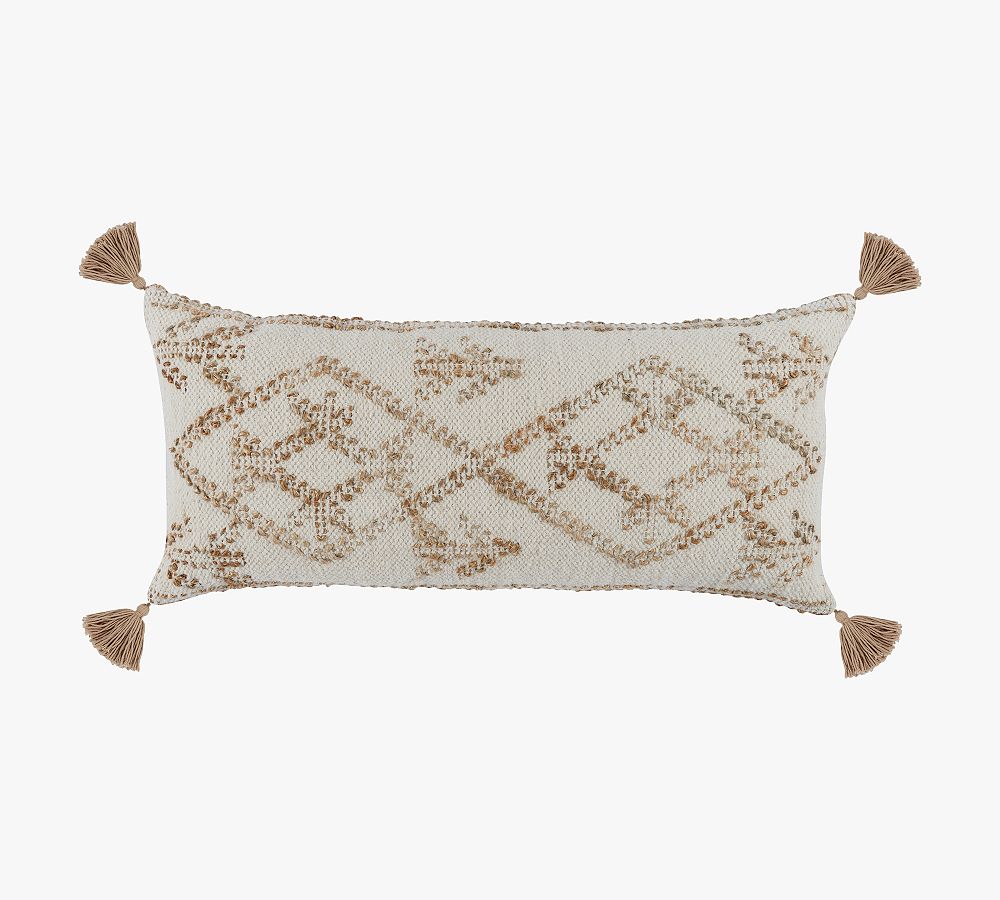 Ivory and Natural Handwoven Wool and Jute Lumbar Pillow