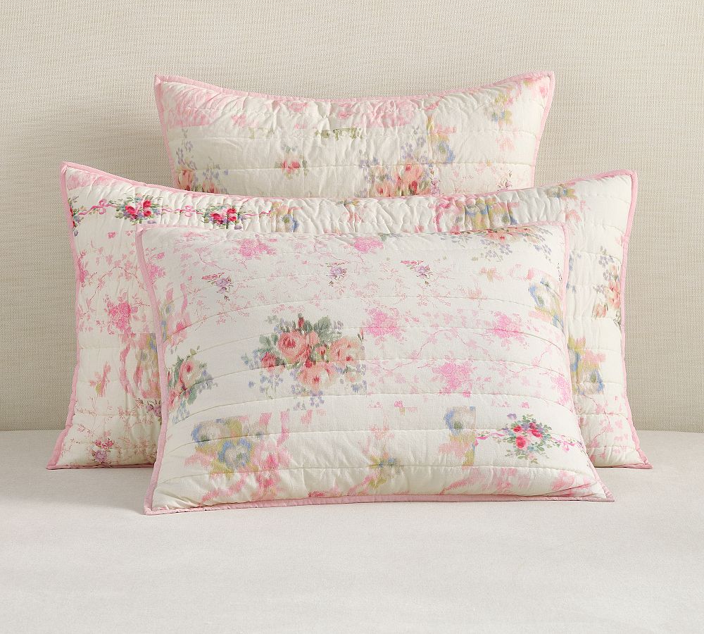 LoveShackFancy Floral Bow Patchwork Embroidered Quilted Sham