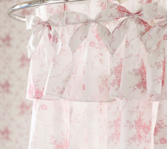 LoveShackFancy Pink Rose Ruffle Shower Curtain