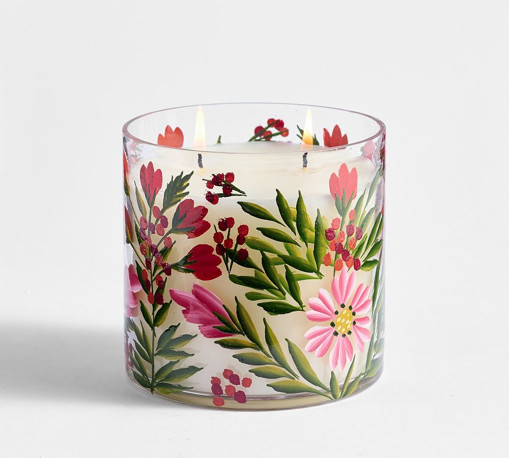 Hand Painted Flower Candle
