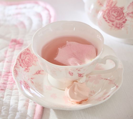 LoveShackFancy Pink Rose Teacups & Saucers - Set of 2
