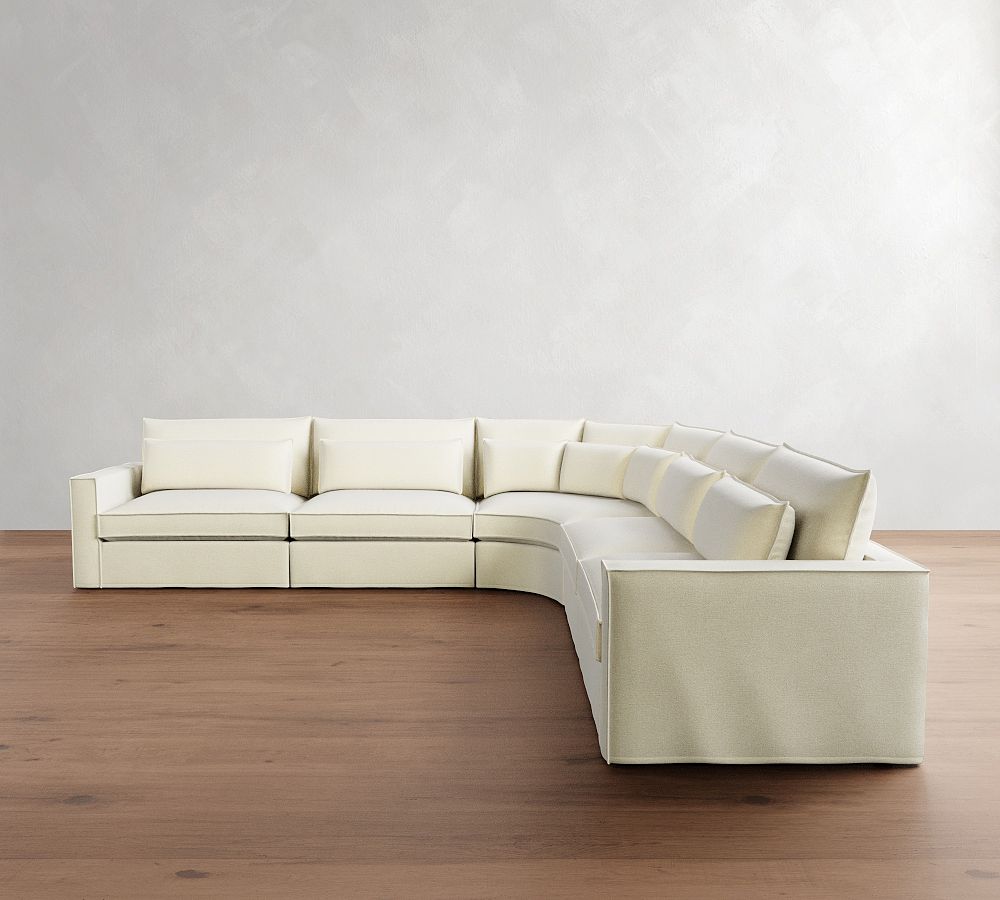 Westwood Square Arm Deep Seat Flange Edge Slipcovered 5-Piece Curved Wedge Sectional (156&quot;)
