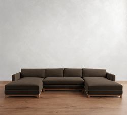 Jake Leather Brindle Wood Base Double Chaise Sectional (146&quot;&ndash;165&quot;)