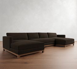 Jake Leather Brindle Wood Base Double Chaise Sectional (146&quot;&ndash;165&quot;)