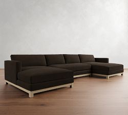 Jake Leather Seadrift Wood Base Double Chaise Sectional (145&quot;&ndash;164&quot;)