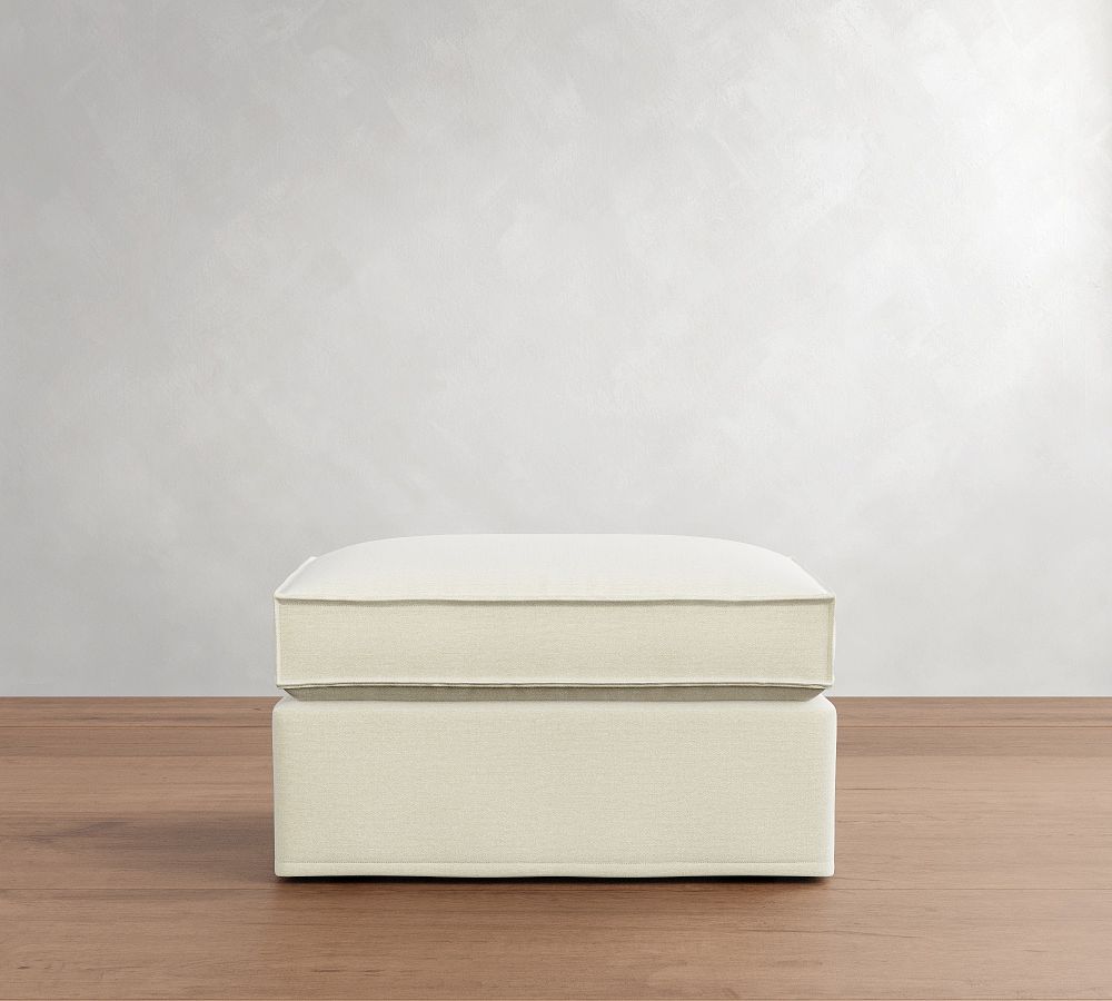 Westwood Slim Arm Deep Seat Flange Edge Slipcovered Ottoman