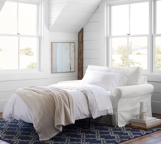 Cameron Roll Arm Slipcovered Single Sleeper Sofa with Memory Foam Mattress (56")