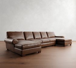 Turner Roll Arm Leather Double Chaise Sectional (141&quot;&ndash;174&quot;)