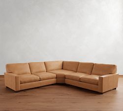 Turner Square Arm Leather 3-Piece L-Shaped Wedge Sectional (116&quot;&ndash;121&quot;)