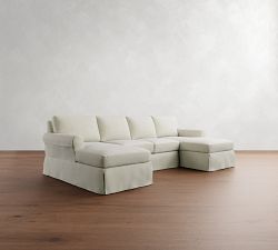 York Roll Arm Slipcovered Double Chaise Sectional (109&quot;&ndash;128&quot;)