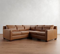 York Square Arm Deep Seat Leather 3-Piece L-Shaped Sectional (100&quot;)