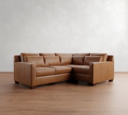 York Square Arm Deep Seat Leather 3-Piece Sectional (100&quot;)