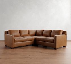 York Square Arm Leather 3-Piece L-Shaped Sectional (94&quot;)