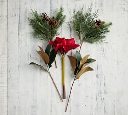 Faux Mixed Amaryllis &amp; Pine Bouquet - Red